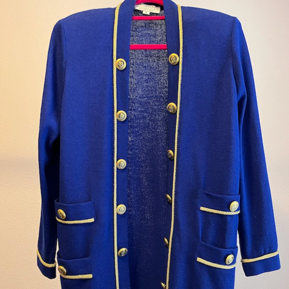 Vintage St. John Collection Marie Gray Cardigan Royal Blue